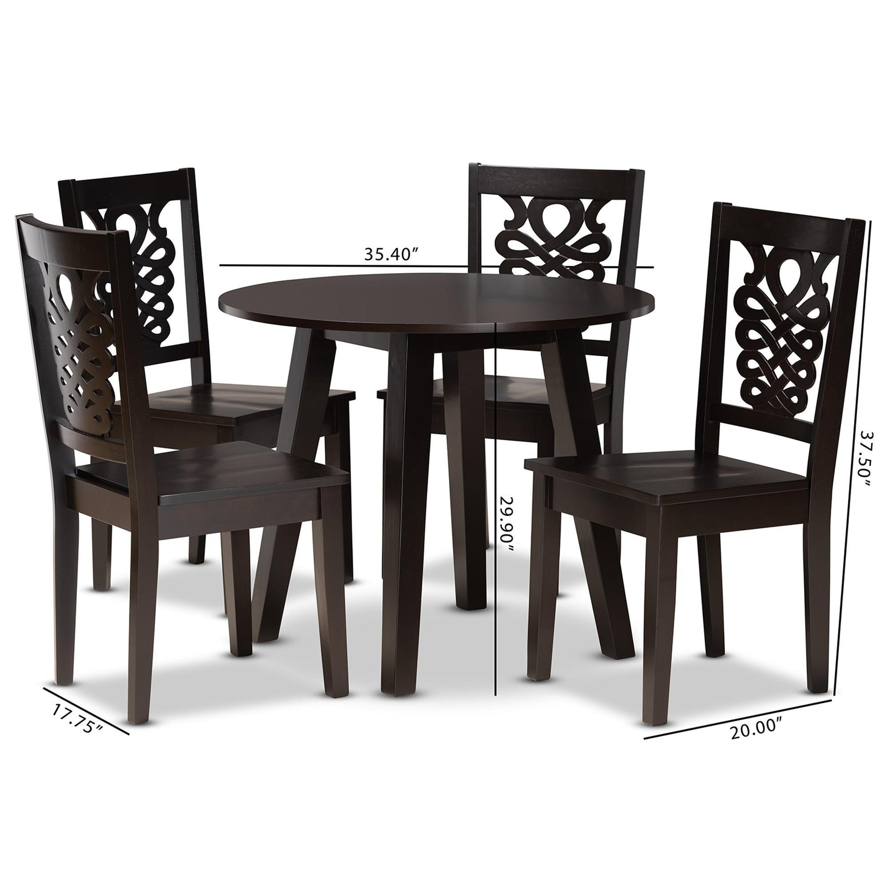 Baxton Studio Mina Modern And Contemporary Transitional Dark Brown Finished Wood 5-Piece Dining Set - Mina-Dark Brown-5PC Dining Set