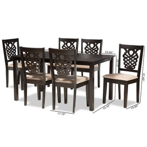 Baxton Studio Gervais Modern and Contemporary Sand Fabric Upholstered and Dark Brown Finished Wood 7-Piece Dining Set