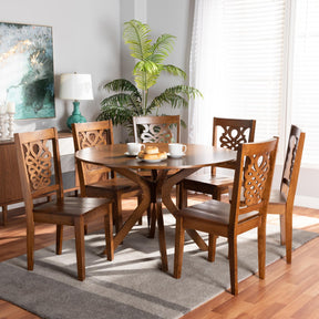 Baxton Studio Liese Modern And Contemporary Transitional Walnut Brown Finished Wood 7-Piece Dining Set - Liese-Walnut-7PC Dining Set