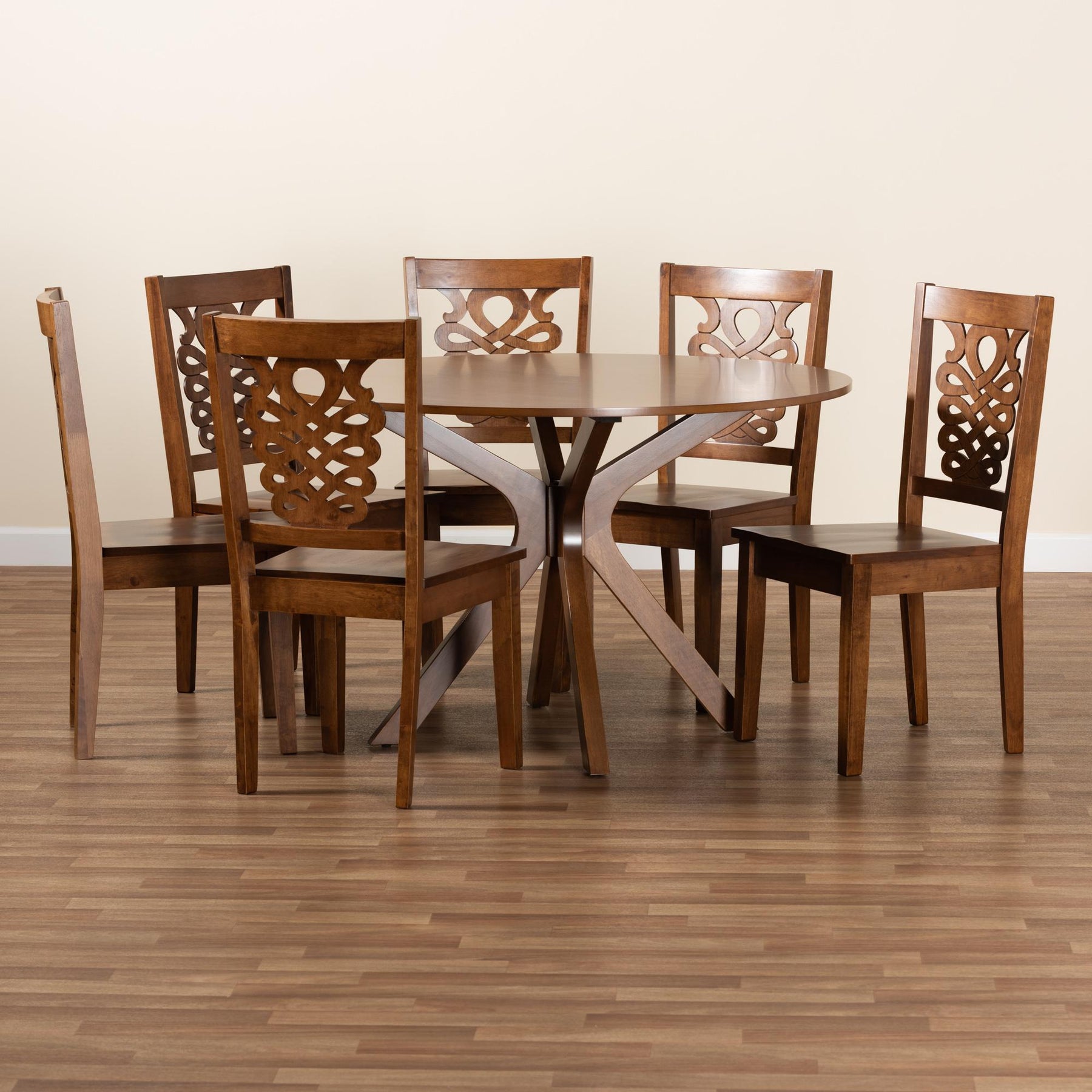 Baxton Studio Liese Modern And Contemporary Transitional Walnut Brown Finished Wood 7-Piece Dining Set - Liese-Walnut-7PC Dining Set