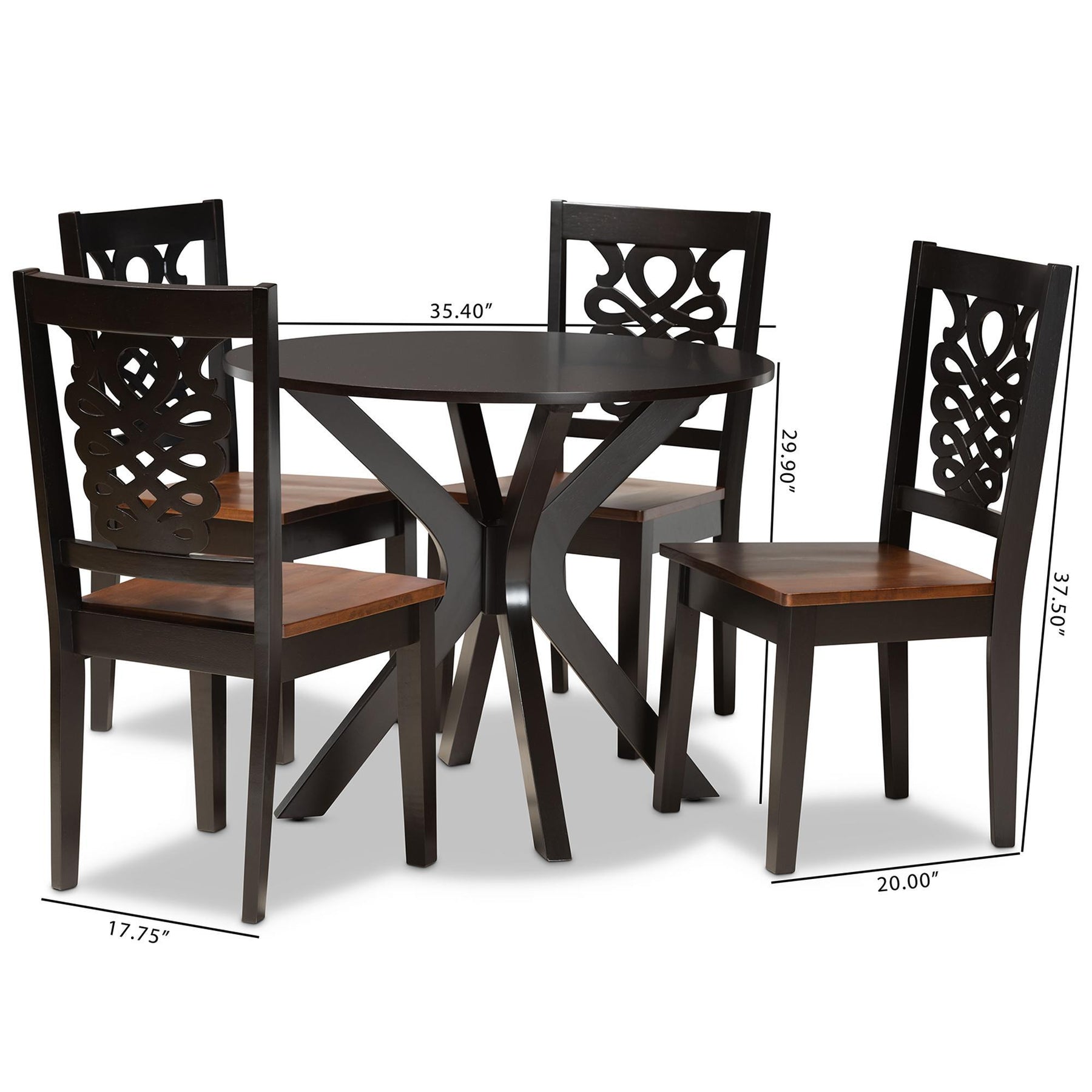 Baxton Studio Liese Modern And Contemporary Transitional Two-Tone Dark Brown And Walnut Brown Finished Wood 5-Piece Dining Set - Liese-Dark Brown/Walnut-5PC Dining Set