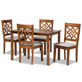 Baxton Studio Nicolette Modern and Contemporary Grey Fabric Upholstered and Walnut Brown Finished Wood 5-Piece Dining Set Baxton Studio-Dining Sets-Minimal And Modern - 1