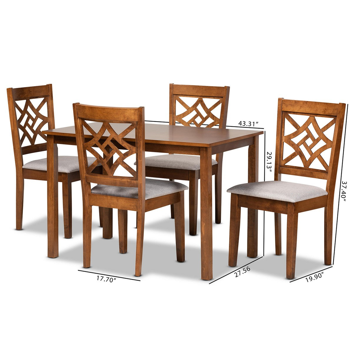 Baxton Studio Nicolette Modern and Contemporary Grey Fabric Upholstered and Walnut Brown Finished Wood 5-Piece Dining Set