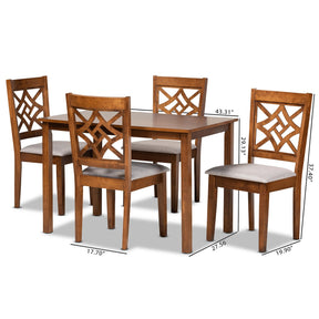 Baxton Studio Nicolette Modern and Contemporary Grey Fabric Upholstered and Walnut Brown Finished Wood 5-Piece Dining Set