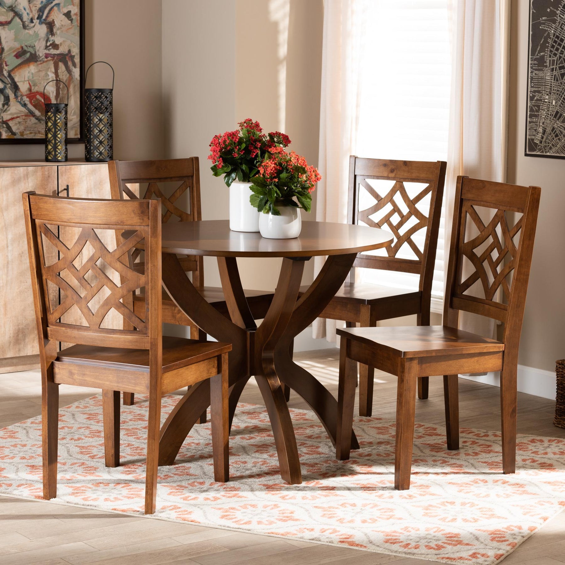 Baxton Studio Anila Modern And Contemporary Walnut Brown Finished Wood 5-Piece Dining Set - Anila-Walnut-5PC Dining Set