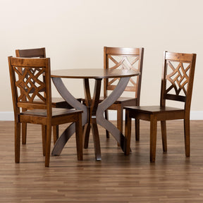 Baxton Studio Anila Modern And Contemporary Walnut Brown Finished Wood 5-Piece Dining Set - Anila-Walnut-5PC Dining Set