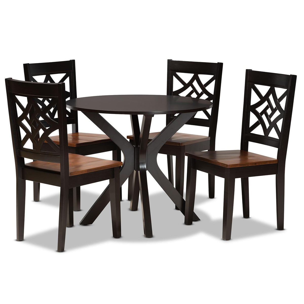 Baxton Studio Miela Modern And Contemporary Two-Tone Dark Brown And Walnut Brown Finished Wood 5-Piece Dining Set - Miela-Dark Brown/Walnut-5PC Dining Set