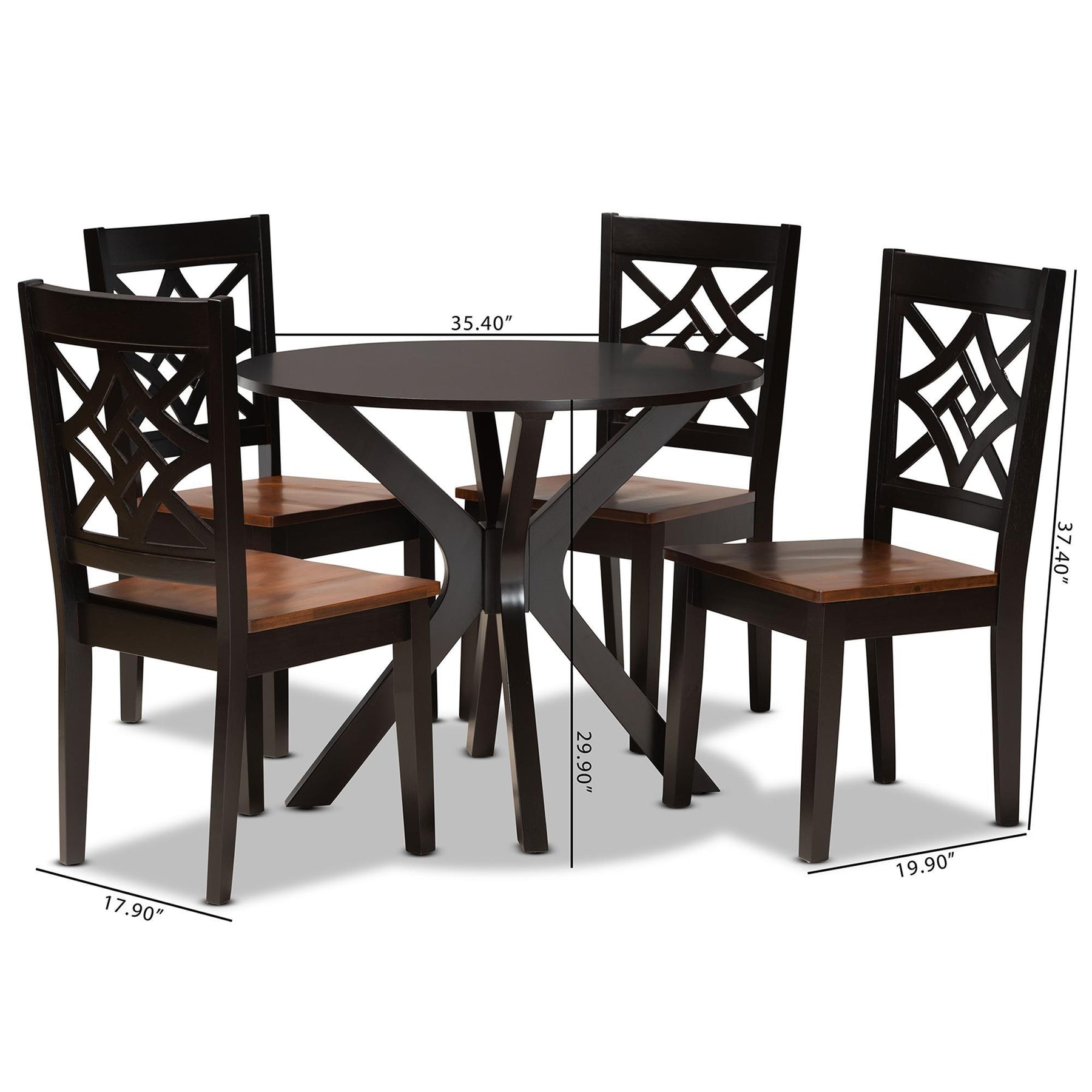 Baxton Studio Miela Modern And Contemporary Two-Tone Dark Brown And Walnut Brown Finished Wood 5-Piece Dining Set - Miela-Dark Brown/Walnut-5PC Dining Set