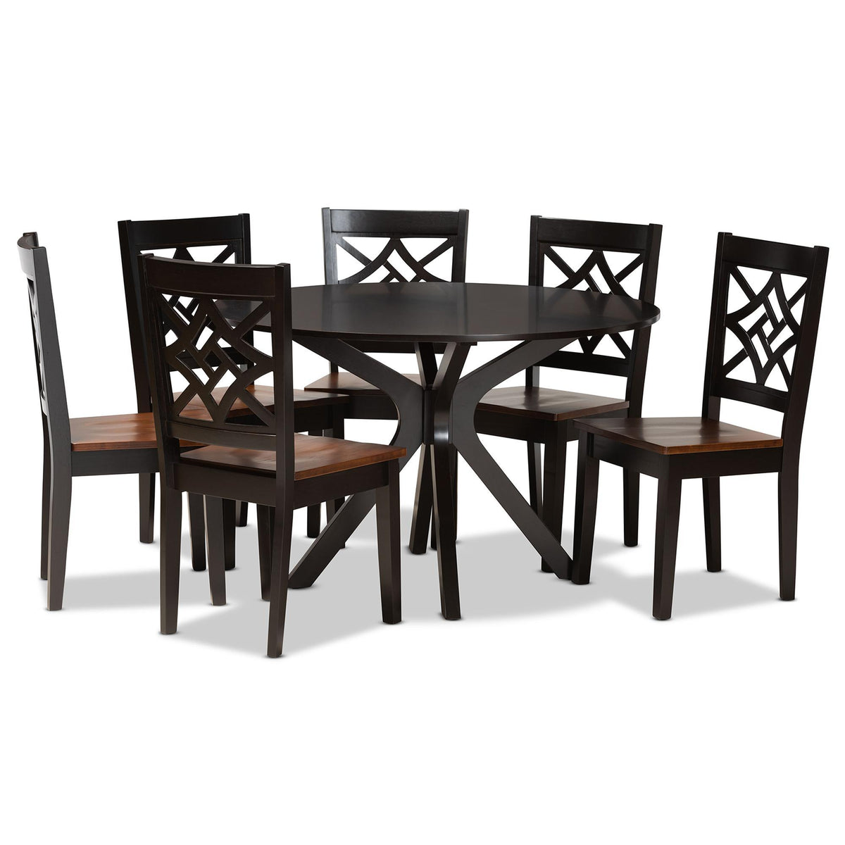 Baxton Studio Miela Modern And Contemporary Two-Tone Dark Brown And Walnut Brown Finished Wood 7-Piece Dining Set - Miela-Dark Brown/Walnut-7PC Dining Set
