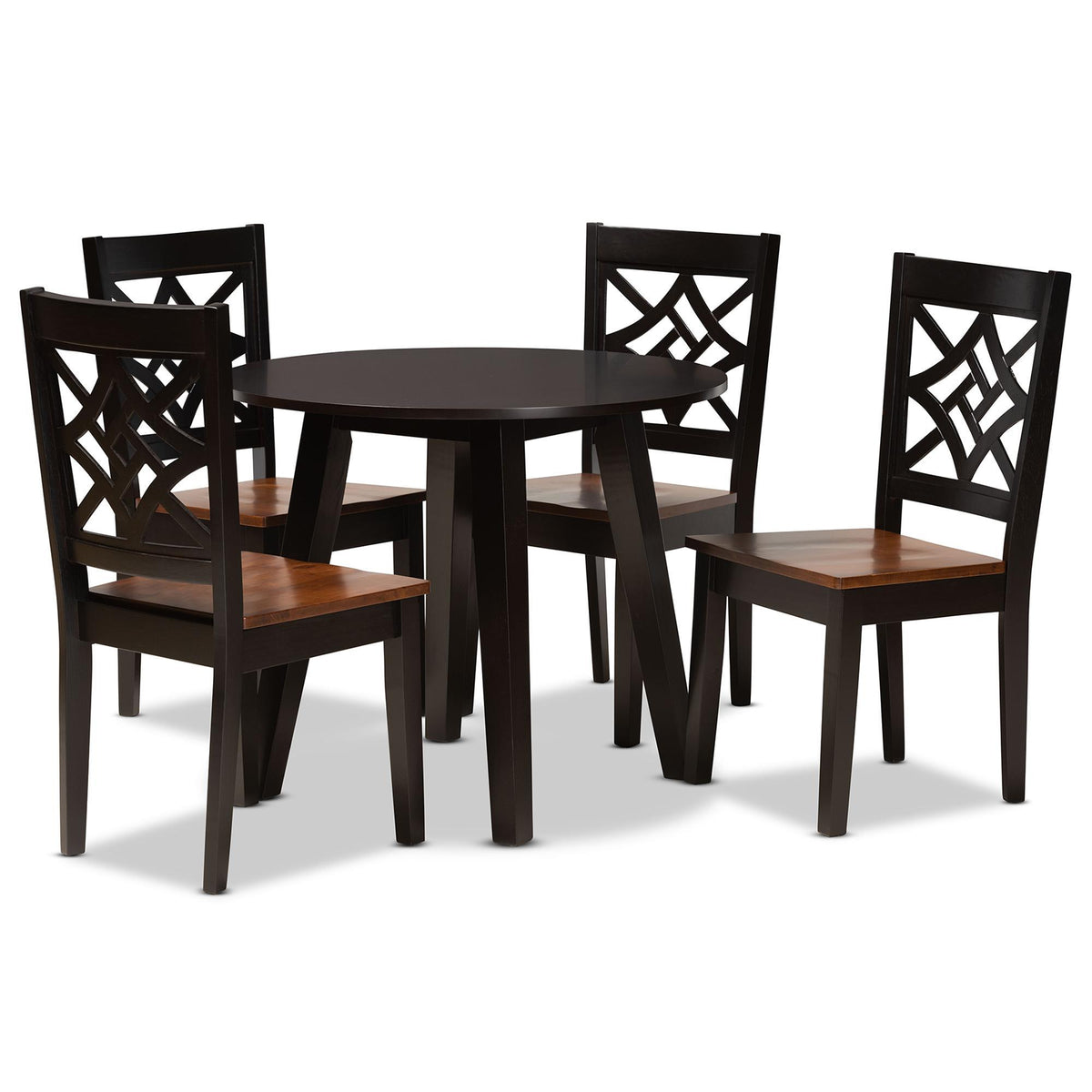 Baxton Studio Rava Modern And Contemporary Two-Tone Dark Brown And Walnut Brown Finished Wood 5-Piece Dining Set - Rava-Dark Brown/Walnut-5PC Dining Set
