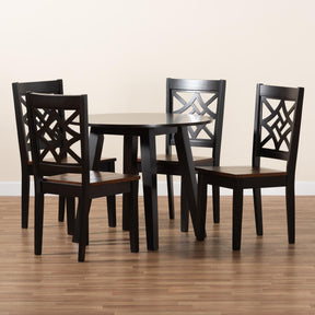 Baxton Studio Rava Modern And Contemporary Two-Tone Dark Brown And Walnut Brown Finished Wood 5-Piece Dining Set - Rava-Dark Brown/Walnut-5PC Dining Set
