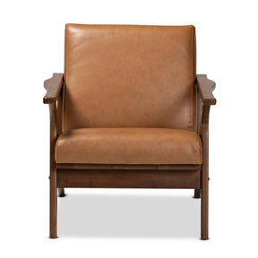 Baxton Studio Bianca Mid-Century Modern Walnut Brown Finished Wood And Tan Faux Leather Effect Lounge Chair - Bianca-Tan/Walnut Brown-CC