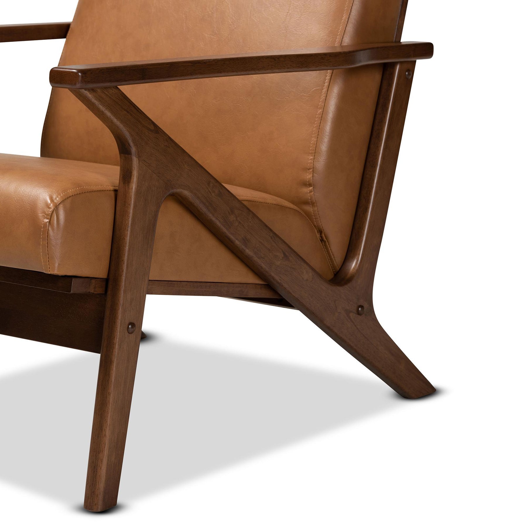 Baxton Studio Bianca Mid-Century Modern Walnut Brown Finished Wood And Tan Faux Leather Effect Lounge Chair - Bianca-Tan/Walnut Brown-CC