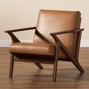 Baxton Studio Bianca Mid-Century Modern Walnut Brown Finished Wood And Tan Faux Leather Effect Lounge Chair - Bianca-Tan/Walnut Brown-CC