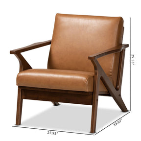 Baxton Studio Bianca Mid-Century Modern Walnut Brown Finished Wood And Tan Faux Leather Effect Lounge Chair - Bianca-Tan/Walnut Brown-CC