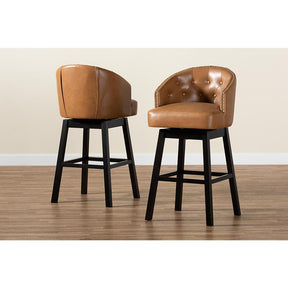 Baxton Studio Theron Modern And Contemporary Transitional Tan Faux Leather Upholstered And Dark Brown Finished Wood 2-Piece Swivel Bar Stool Set - BBT5210B-Tan/Wenge-BS