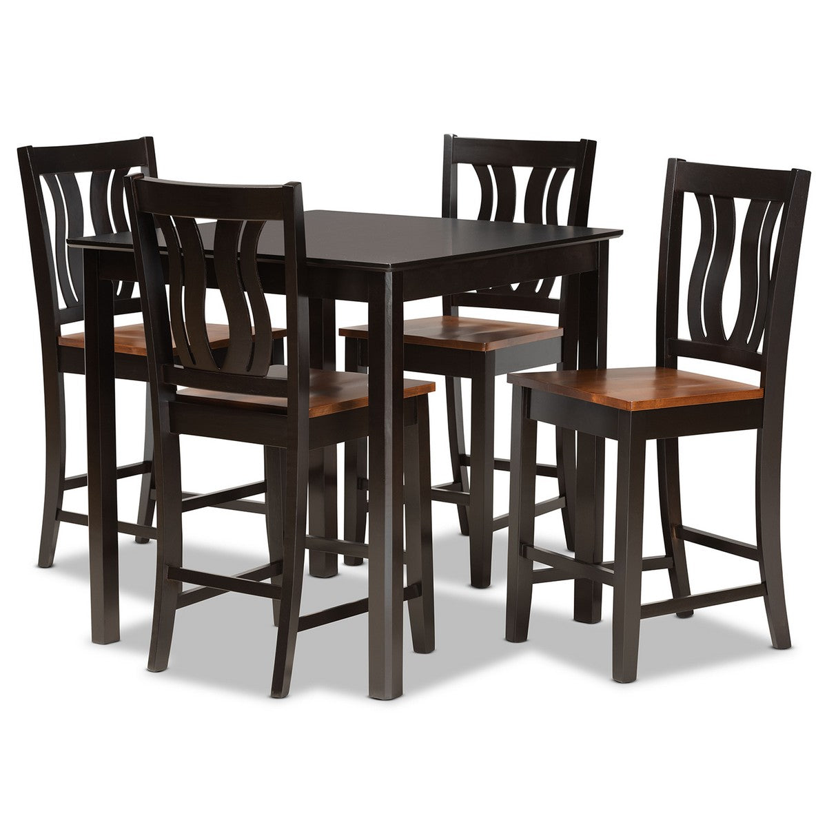 Baxton Studio Fenton Modern and Contemporary Transitional Two-Tone Dark Brown and Walnut Brown Finished Wood 5-Piece Pub Set Baxton Studio-Pub Sets-Minimal And Modern - 1