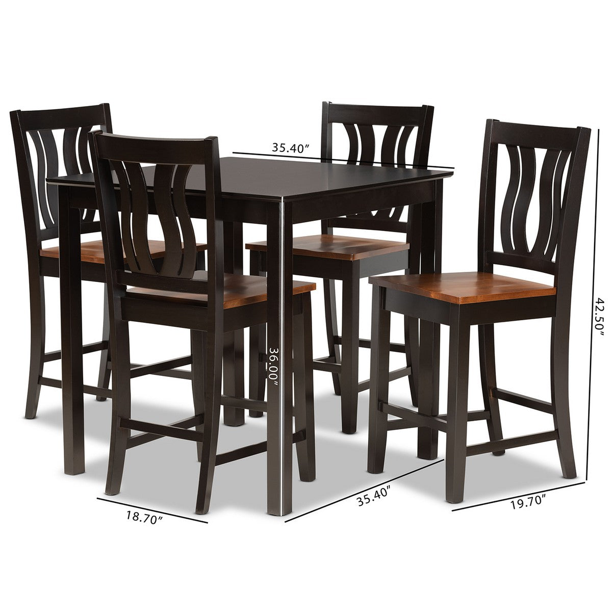 Baxton Studio Fenton Modern and Contemporary Transitional Two-Tone Dark Brown and Walnut Brown Finished Wood 5-Piece Pub Set