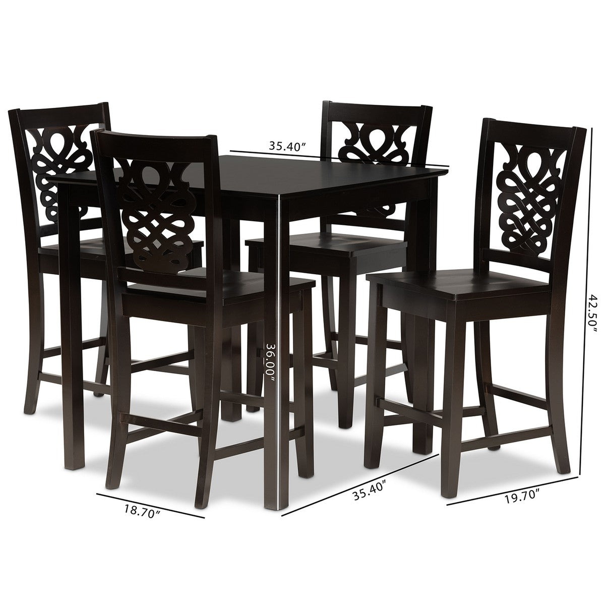 Baxton Studio Gervais Modern and Contemporary Transitional Dark Brown Finished Wood 5-Piece Pub Set