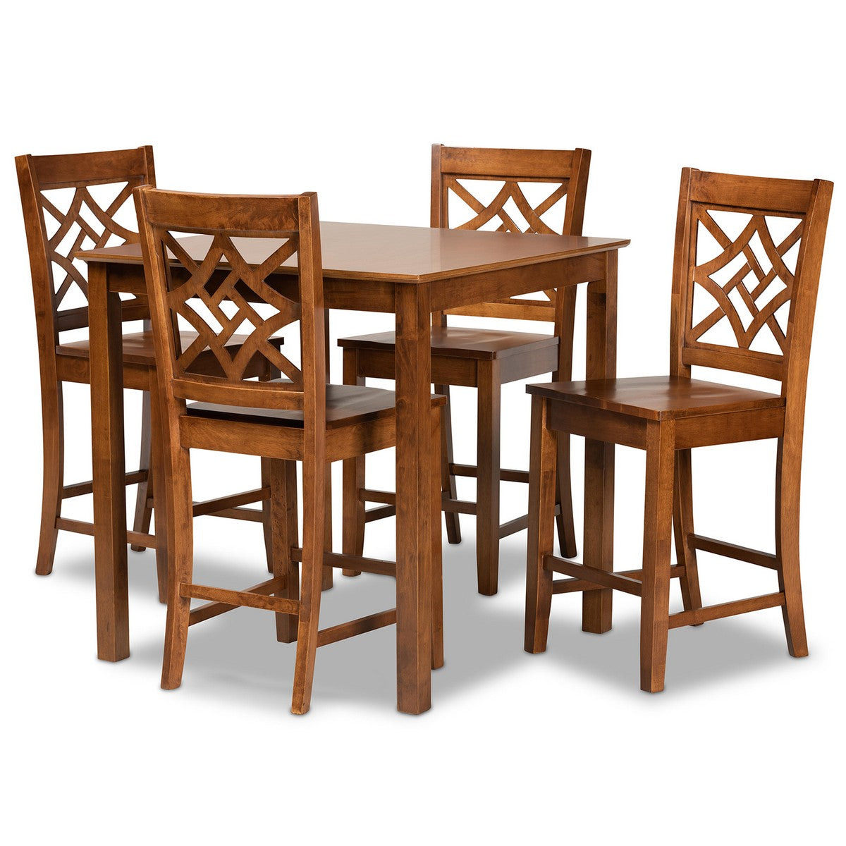 Baxton Studio Nicolette Modern and Contemporary Walnut Brown Finished Wood 5-Piece Pub Set Baxton Studio-Pub Sets-Minimal And Modern - 1