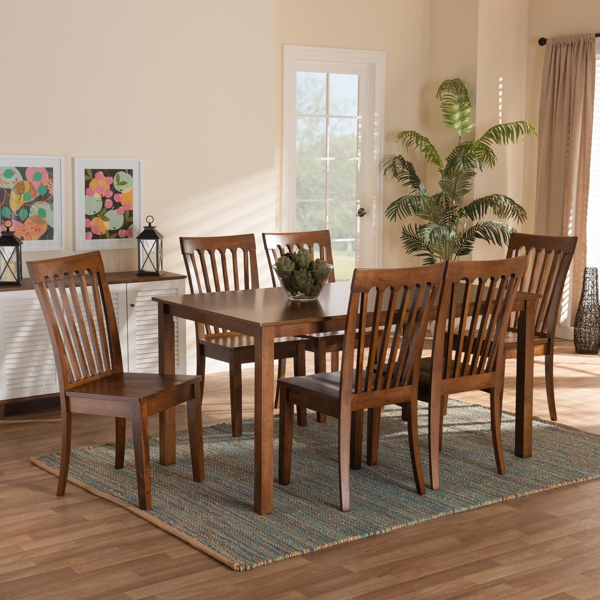 Baxton Studio Erion Modern And Contemporary Walnut Brown Finished Wood 7-Piece Dining Set - Erion-Walnut-7PC Dining Set