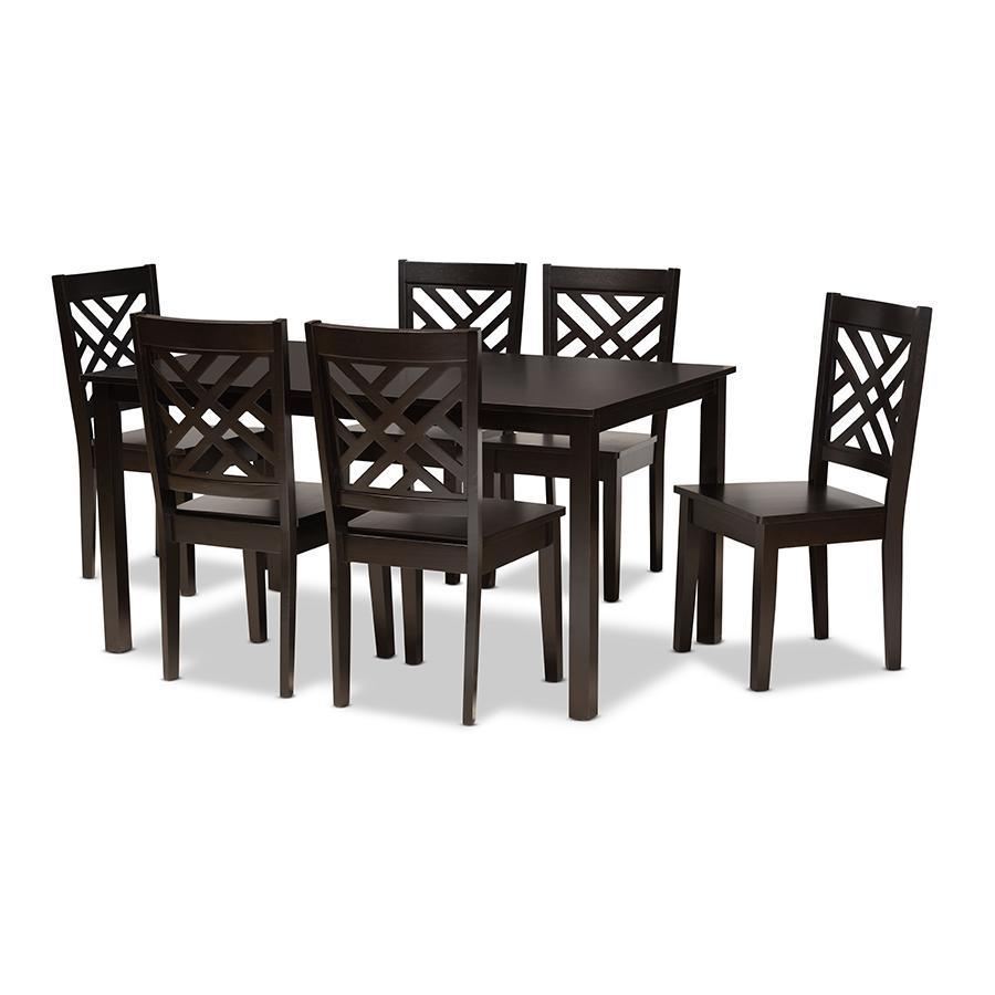 Baxton Studio Ani Modern And Contemporary Dark Brown Finished Wood 7-Piece Dining Set - Ani-Dark Brown-7PC Dining Set