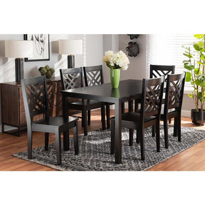 Baxton Studio Ani Modern And Contemporary Dark Brown Finished Wood 7-Piece Dining Set - Ani-Dark Brown-7PC Dining Set