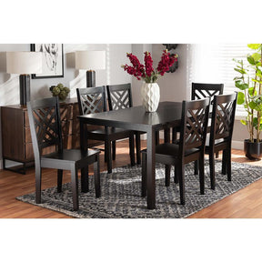 Baxton Studio Ani Modern And Contemporary Dark Brown Finished Wood 7-Piece Dining Set - Ani-Dark Brown-7PC Dining Set