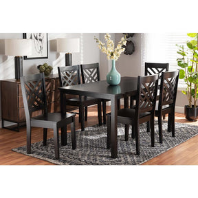 Baxton Studio Ani Modern And Contemporary Dark Brown Finished Wood 7-Piece Dining Set - Ani-Dark Brown-7PC Dining Set