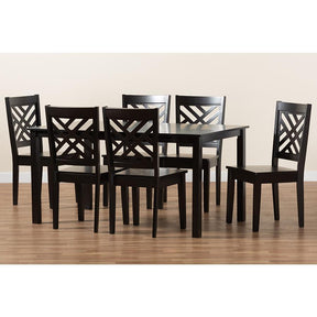 Baxton Studio Ani Modern And Contemporary Dark Brown Finished Wood 7-Piece Dining Set - Ani-Dark Brown-7PC Dining Set