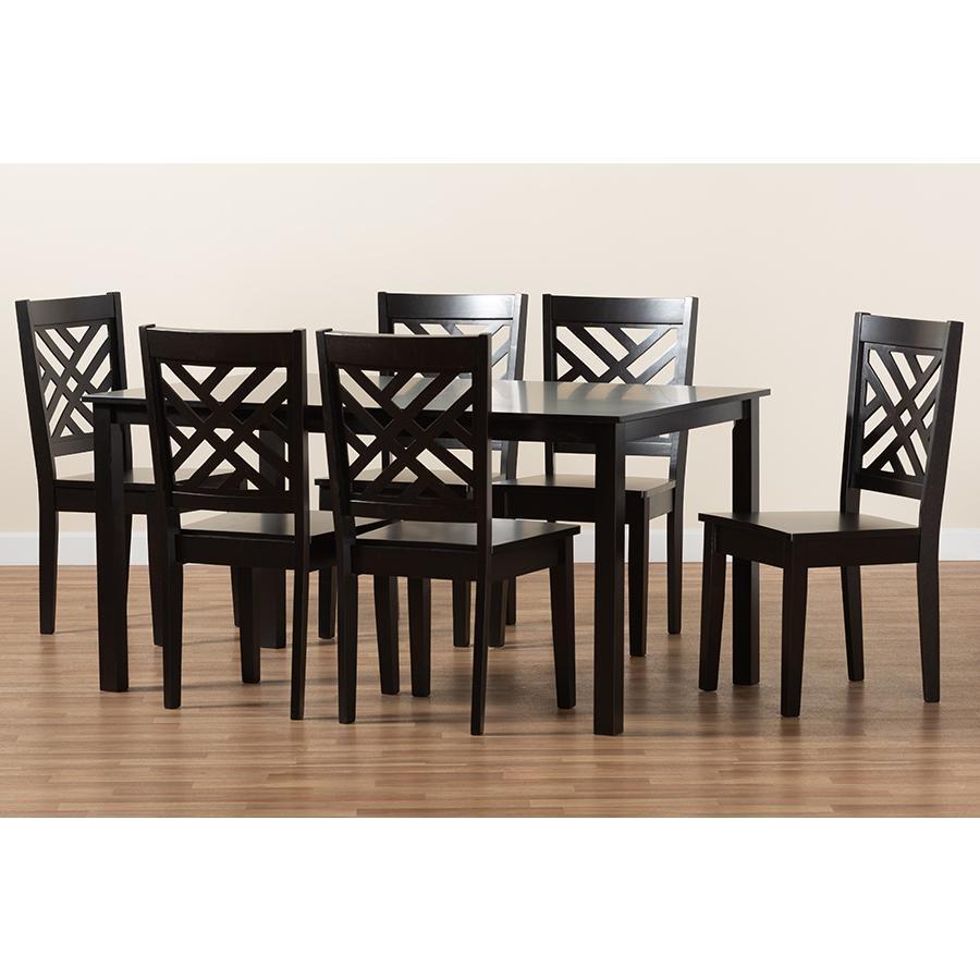 Baxton Studio Ani Modern And Contemporary Dark Brown Finished Wood 7-Piece Dining Set - Ani-Dark Brown-7PC Dining Set