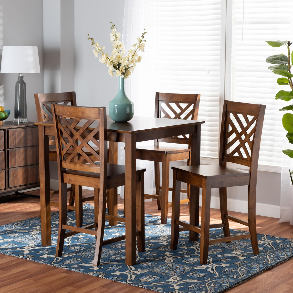 Baxton Studio Caron Modern And Contemporary Walnut Brown Finished Wood 5-Piece Pub Set - RH317P-Walnut-5PC Pub Set