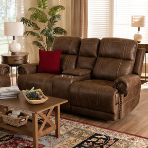 Baxton Studio Buckley Modern And Contemporary Light Brown Faux Leather Upholstered 2-Seater Reclining Loveseat With Console - 7075I52D-Light Brown-Loveseat