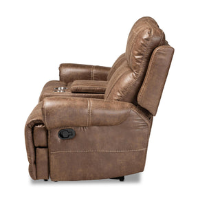 Baxton Studio Buckley Modern And Contemporary Light Brown Faux Leather Upholstered 2-Seater Reclining Loveseat With Console - 7075I52D-Light Brown-Loveseat