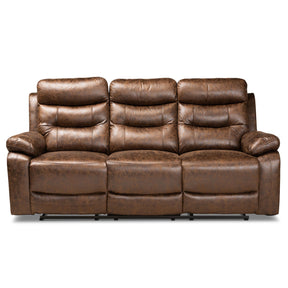 Baxton Studio Beasely Modern And Contemporary Distressed Brown Faux Leather Upholstered 3-Seater Reclining Sofa - RR5227-Dark Brown-Sofa