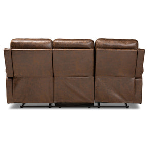 Baxton Studio Beasely Modern And Contemporary Distressed Brown Faux Leather Upholstered 3-Seater Reclining Sofa - RR5227-Dark Brown-Sofa