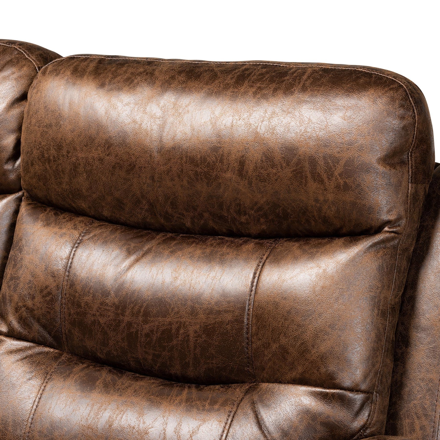 Baxton Studio Beasely Modern And Contemporary Distressed Brown Faux Leather Upholstered 3-Seater Reclining Sofa - RR5227-Dark Brown-Sofa