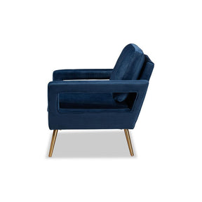 Baxton Studio Leland Glam And Luxe Navy Blue Velvet Fabric Upholstered And Gold Finished Armchair  - TSF-6729-Navy Blue/Gold-CC