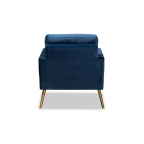 Baxton Studio Leland Glam And Luxe Navy Blue Velvet Fabric Upholstered And Gold Finished Armchair  - TSF-6729-Navy Blue/Gold-CC