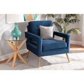 Baxton Studio Leland Glam And Luxe Navy Blue Velvet Fabric Upholstered And Gold Finished Armchair  - TSF-6729-Navy Blue/Gold-CC