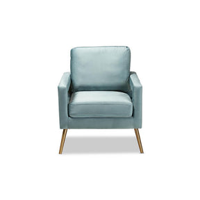 Baxton Studio Leland Glam And Luxe Light Blue Velvet Fabric Upholstered And Gold Finished Armchair  - TSF-6729-Light Blue/Gold-CC