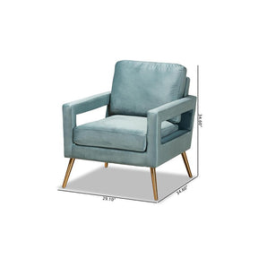 Baxton Studio Leland Glam And Luxe Light Blue Velvet Fabric Upholstered And Gold Finished Armchair  - TSF-6729-Light Blue/Gold-CC