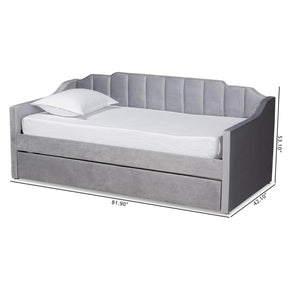 Baxton Studio Lennon Modern And Contemporary Grey Velvet Fabric Upholstered Twin Size Daybed With Trundle - CF9172-Silver Grey Velvet-Daybed-T/T