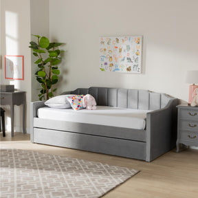 Baxton Studio Lennon Modern And Contemporary Grey Velvet Fabric Upholstered Twin Size Daybed With Trundle - CF9172-Silver Grey Velvet-Daybed-T/T