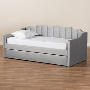 Baxton Studio Lennon Modern And Contemporary Grey Velvet Fabric Upholstered Twin Size Daybed With Trundle - CF9172-Silver Grey Velvet-Daybed-T/T