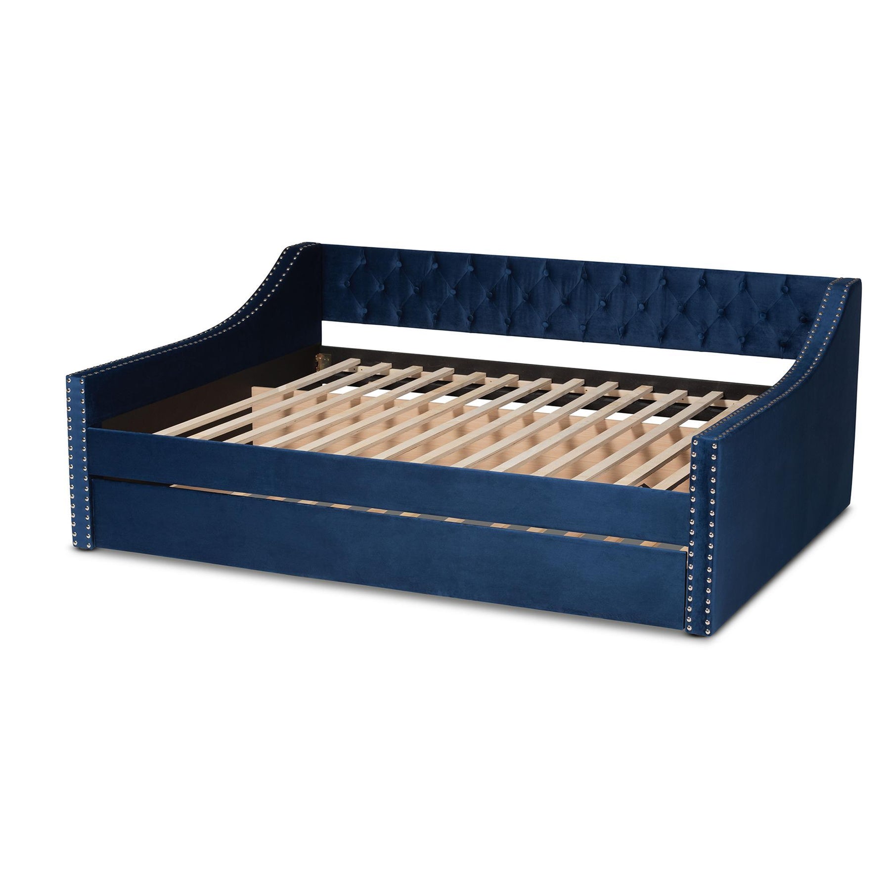 Baxton Studio Raphael Modern And Contemporary Navy Blue Velvet Fabric Upholstered Full Size Daybed With Trundle - CF9228 -Navy Blue Velvet-Daybed-F/T