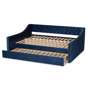 Baxton Studio Raphael Modern And Contemporary Navy Blue Velvet Fabric Upholstered Full Size Daybed With Trundle - CF9228 -Navy Blue Velvet-Daybed-F/T