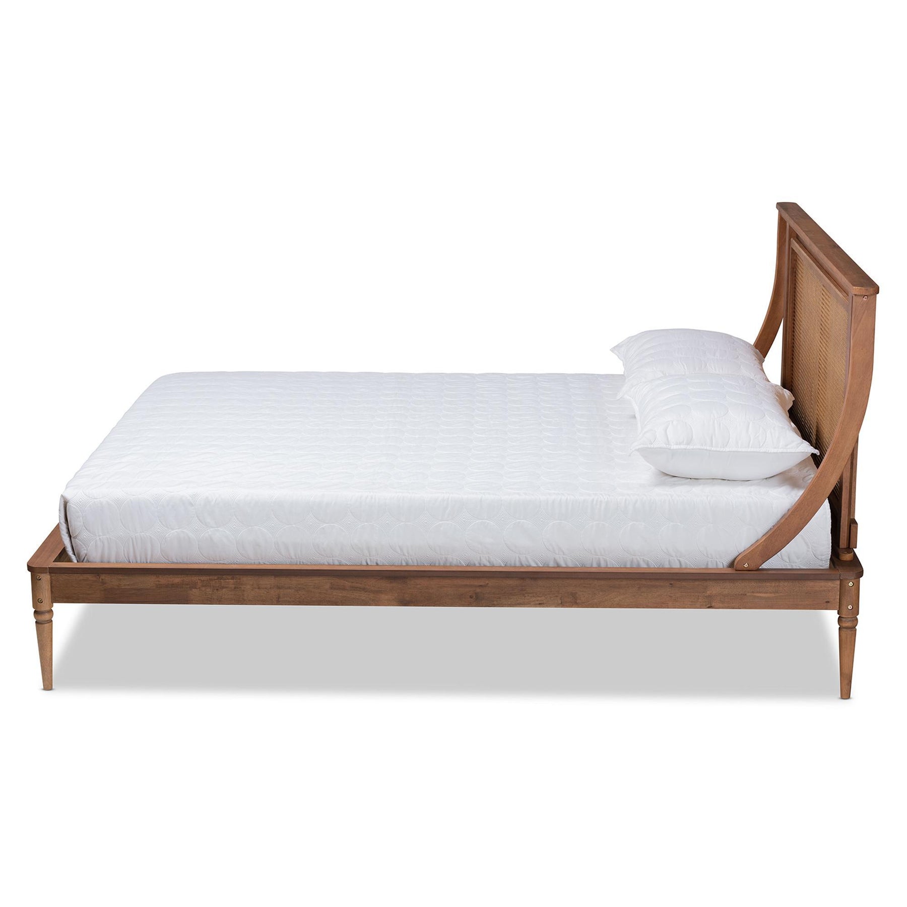 Baxton Studio Jamila Modern Transitional Walnut Brown Finished Wood And Synthetic Rattan Queen Size Platform Bed - MG0069-Rattan/Walnut-Queen