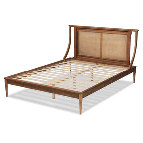 Baxton Studio Jamila Modern Transitional Walnut Brown Finished Wood And Synthetic Rattan Queen Size Platform Bed - MG0069-Rattan/Walnut-Queen