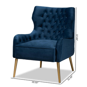 Baxton Studio Nelson Modern Luxe And Glam Navy Blue Velvet Fabric Upholstered And Gold Finished Metal Armchair  - TSF-6741-Navy Blue Velvet/Gold-CC